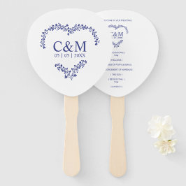 Blue Marine Branches Heart with Initials Fächer