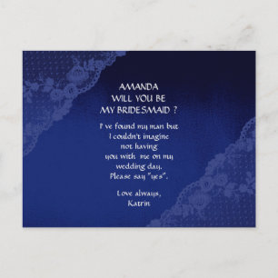 Blue Marine Lace wird meine Bridesmaid sein Einladungspostkarte