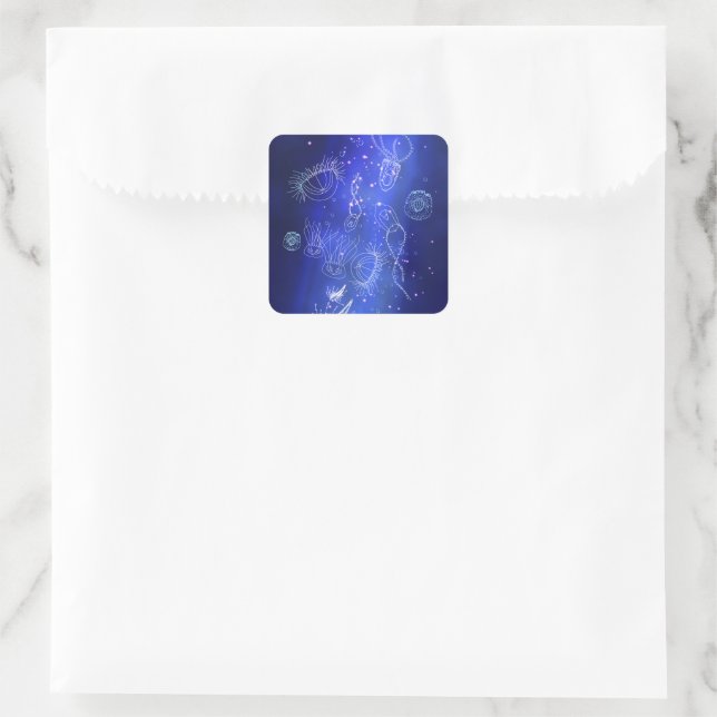 Blue Marine Underwater Jellyfish World Quadratischer Aufkleber (Tasche)