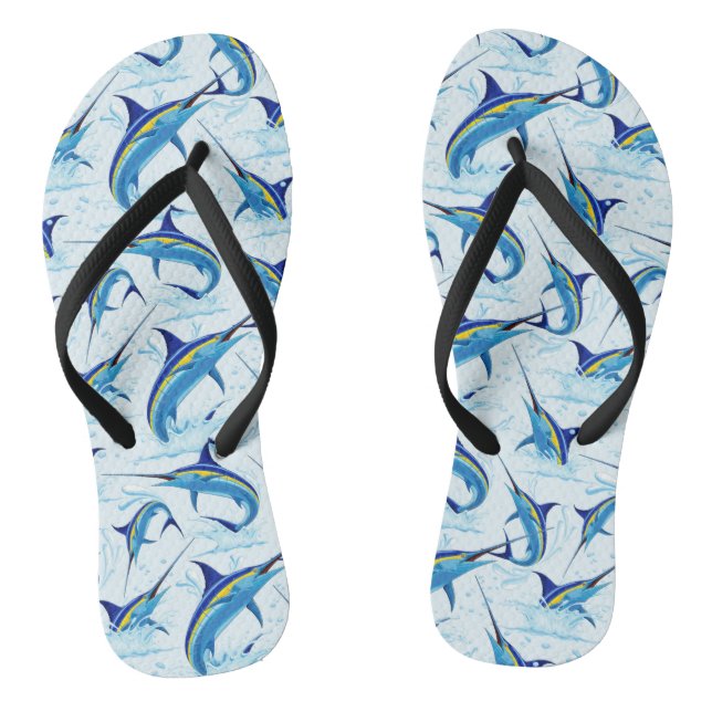 Blue Marlin Jumping out of Ocean Flip Flops (Fußbett)