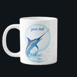 Blue Marlin Jumping out of Ocean Jumbo-Tasse<br><div class="desc">Realistic illustration of a beautiful Marlin Fish Ocean Animal jumping out of ocean. Vector Art copyright BluedarkArt TheChameleonArt.</div>