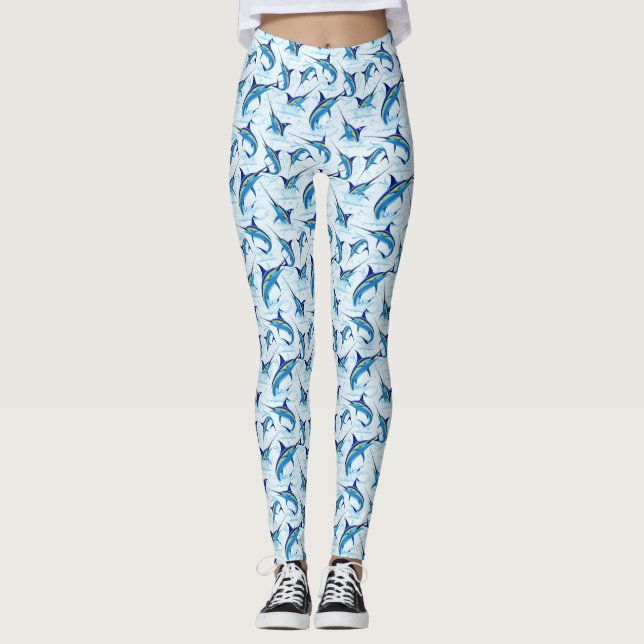 Blue Marlin Jumping out of Ocean Leggings (Vorderseite)