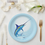 Blue Marlin Jumping out of Ocean Pappteller<br><div class="desc">Realistic illustration of a beautiful Marlin Fish Ocean Animal jumping out of ocean. Vector Art copyright BluedarkArt TheChameleonArt.</div>