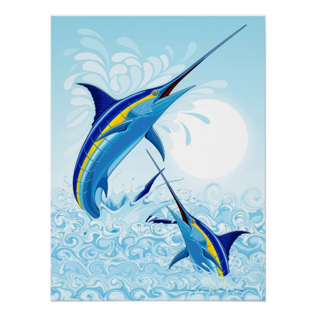 Blue Marlin Jumping out of Ocean Poster (Vorderseite)