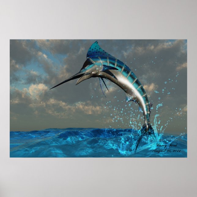 Blue Marlin Splash Print Poster (Vorne)