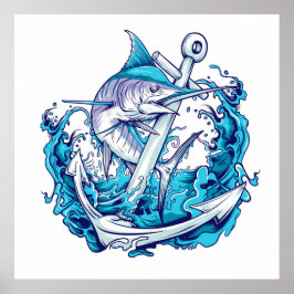 Blue Marlin und Anchor Poster