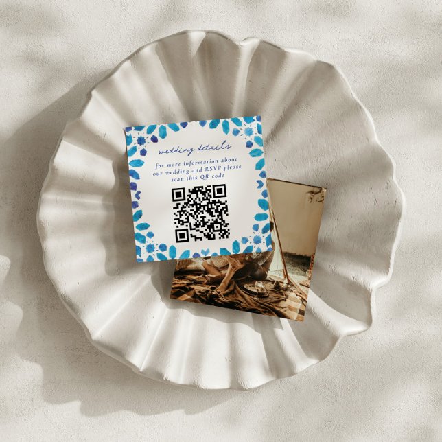 Blue marokkanische Tiles QR Code Wedding Begleitkarte (Von Creator hochgeladen)