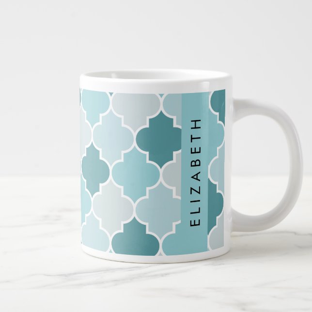 Blue marokkanische Trellis, Quatrefolie, Ihr Name Jumbo-Tasse (Rechts)