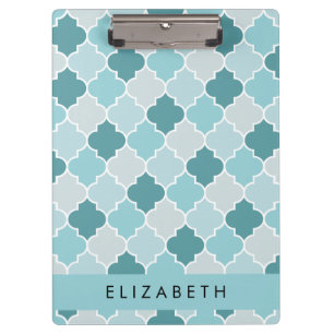 Blue marokkanische Trellis, Quatrefolie, Ihr Name Klemmbrett