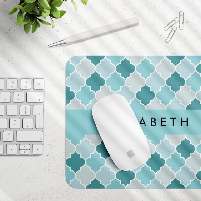 Blue marokkanische Trellis, Quatrefolie, Ihr Name Mousepad (Von Creator hochgeladen)