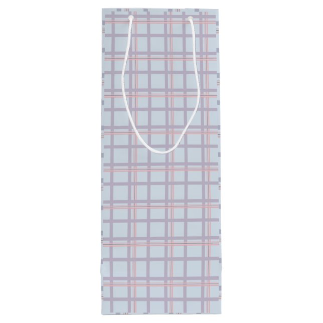 Blue & Maroon Plaid Pattern  Wine Gift Bag Geschenktüte Für Weinflaschen (Rückseite)