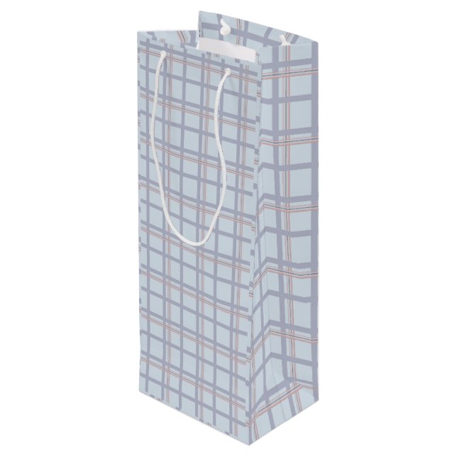 Blue & Maroon Plaid Pattern  Wine Gift Bag Geschenktüte Für Weinflaschen (Rückseite Schrägansicht)