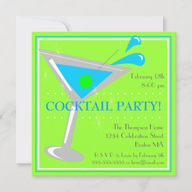 Blue Martini Cocktail Party Einladung (Vorderseite)