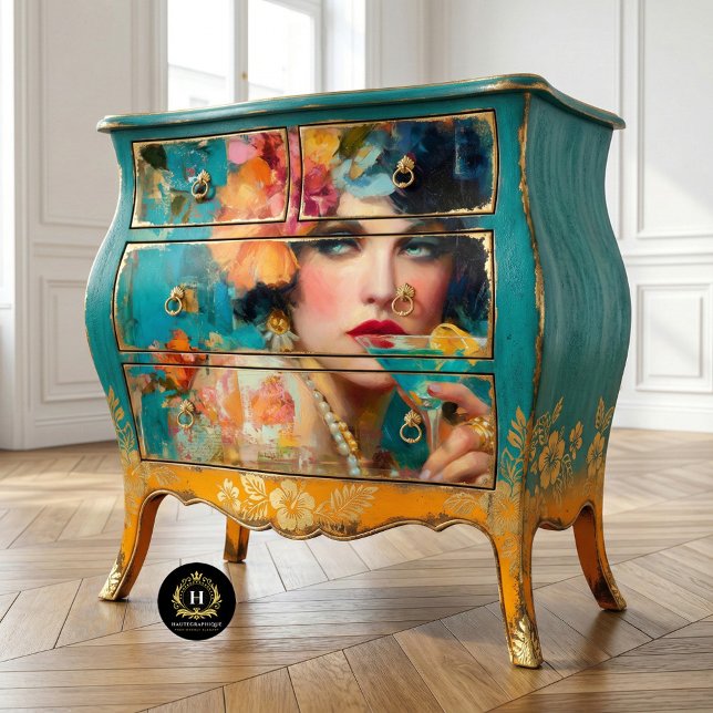 Blue Martini Glam Woman Decoupage Seidenpapier (Von Creator hochgeladen)