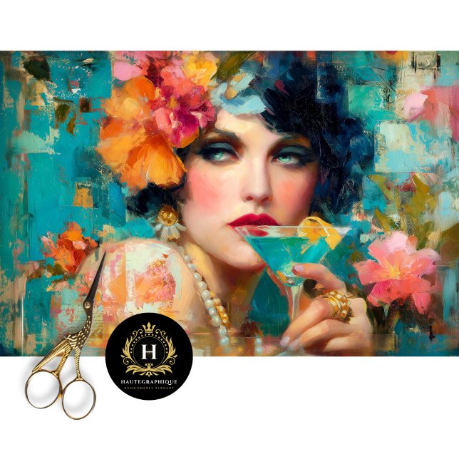 Blue Martini Glam Woman Decoupage Seidenpapier (Von Creator hochgeladen)