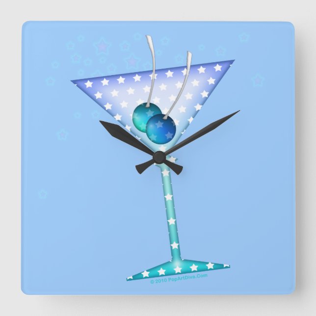 BLUE MARTINI WALL CLOCK QUADRATISCHE WANDUHR (Vorderseite)
