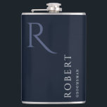 Blue Masculine Monogram Trauzeugen Gift Flachmann<br><div class="desc">Dieser einfache,  benutzerdefinierte Trauzeugen-Flasche enthält den Namen,  das Monogramm und das Hochzeitdatum des personalisierten Trauzeugen. Sie können den Hintergrund und die Farben der Schriftart ganz einfach ändern,  um sie an Ihre Veranstaltung anzupassen.</div>