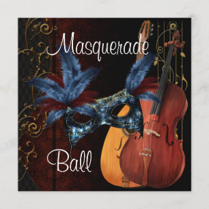Blue Mask Musical Instruments Masquerade Ball Inv Einladung