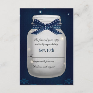 Blue-Mason-Jar der Marine mit RSVP-Karte für Firef RSVP Karte