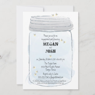 Blue Mason Jar & Fireflies Engagement Party Einladung