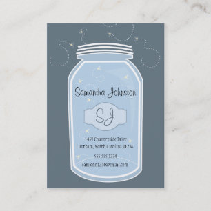 Blue Mason Jar & Fireflies Save the Date Visitenkarte