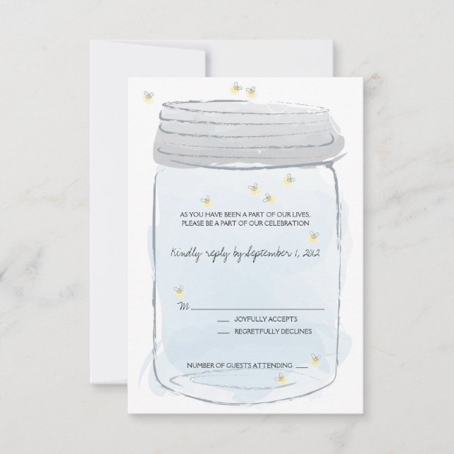 Blue Mason Jar & Fireflies Wedding RSVP (Vorderseite)
