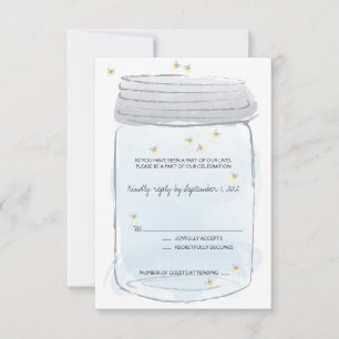Blue Mason Jar & Fireflies Wedding RSVP Karte