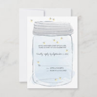 Blue Mason Jar & Fireflies Wedding RSVP