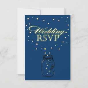 Blue Mason Jar Firefly Wedding RSVP Cards Karte