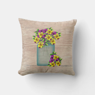 Blue Mason Jar Stiefmütterchen Pillow Kissen