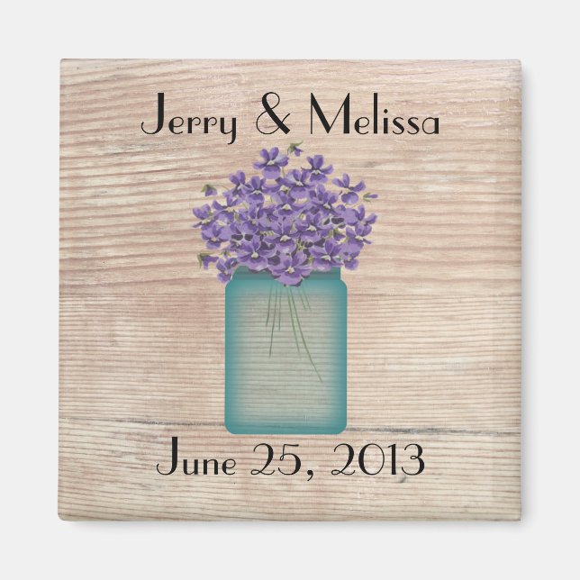 Blue Mason Jar Violets Gastgeschenk Hochzeit Magne Magnet (Vorne)