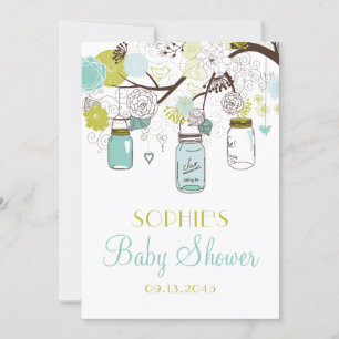 Blue Mason Jars und Spring Blumen Baby Dusche Einladung