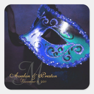 Blue Masquerade Elegante Monogram Sticker