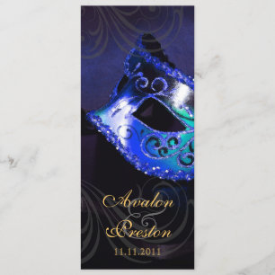 Blue Masquerade Hochzeitsprogramm Einladung