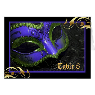 Blue Masquerade Mask Tischnummer Card