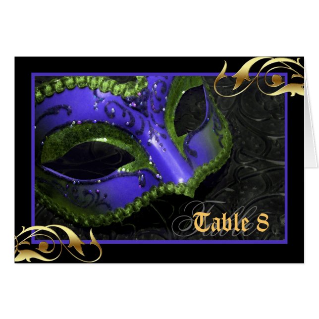 Blue Masquerade Mask Tischnummer Card (Vorderseite (Horizontal))