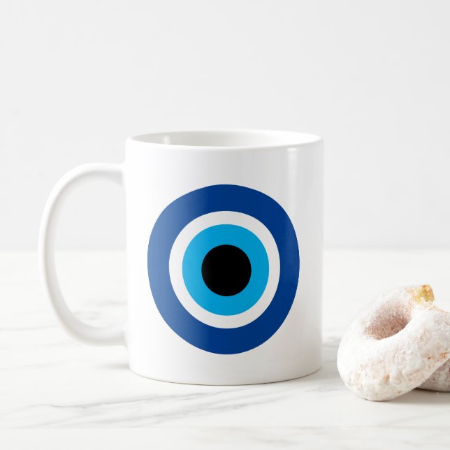 Blue Mati Evil Eye Symbol Kaffeesymbol Tasse druck (Mit Donut)