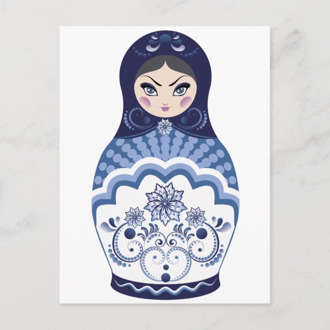 Blue Matryoshka Doll Postkarte (Vorderseite)