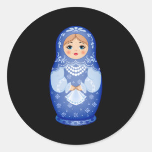 Blue Matryoshka Russian Nesting Doll Runder Aufkleber