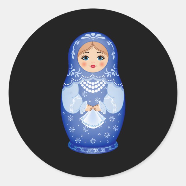 Blue Matryoshka Russian Nesting Doll Runder Aufkleber (Vorderseite)
