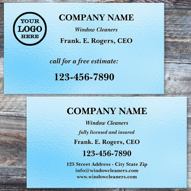 Blue Mattiert Glass Window Cleaner Business Card Visitenkarte (Professional window cleaner business card featuring a blue frosted glass design)