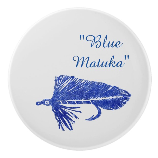 Blue Matuka Streamer, Fliegenfischen, Fliegenbinde Keramikknauf (Vorderseite)