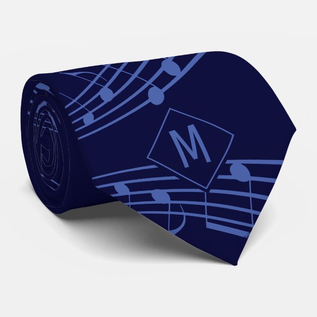 Blue Mauve | MUSIKKNOTEN Staves | Monogramm Krawatte (Gerollt)