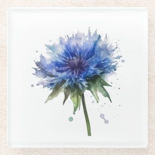 Blue Meadow Magic: Aquarell Kornblumen Kunst  Glasuntersetzer