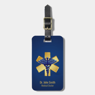 Blue Medical 3D Caduceus Gold Cross Gepäckanhänger