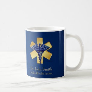 Blue Medical 3D Caduceus Gold Cross Kaffeetasse