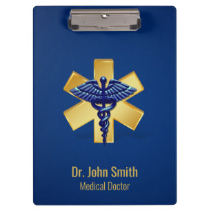 Blue Medical 3D Caduceus Gold Cross Klemmbrett