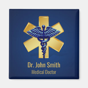 Blue Medical 3D Caduceus Gold Cross Magnet