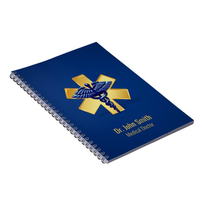 Blue Medical 3D Caduceus Gold Cross Notizblock (Rechte Seite)