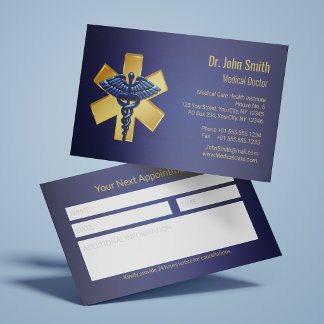 Blue Medical 3D Caduceus Gold Cross Reminder Terminkarte